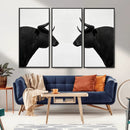 Spanish Bull Art - Framed Black and White Bull Canvas Print