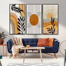 Modern Boho Sun and Leaf Abstract Art – 3-Panel Giclée