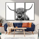 Grayscale Scottish Highland Cow Cattle Art Print Farmhouse by MyGreatCanvas | Canvas Wall Art Prints | Photo Prints & Wall Decor
