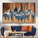 Rustic Wood Style Mountain Wall Art, Nature Forest Canvas