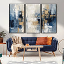 Modern Abstract Canvas Wall Art in Blue and Gold Tones |