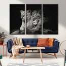 Lion Couple Wall Art Canvas Print – Elegant Black and White