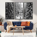 Winter Ski Lift Black and White Canvas Wall Art – Alpine