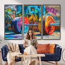 Fitness Gym Barbell Graffiti Wall Art Canvas Print
