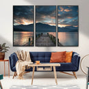Mountain Lake Wood Pier Canvas Wall Art Nature Lake Print