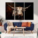 Texas Longhorn Wall Art | 3-Panel Large Texas Longhorn