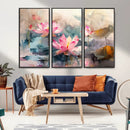 Lotus Flower Wall Art | 3-Panel Giclee Canvas Print of Pink