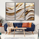 Gold and White Abstract Wave Canvas – Elegant Flowing Design