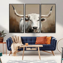White Longhorn Bull Wall Art Canvas Print – Framed and Ready by MyGreatCanvas | Canvas Wall Art Prints | Photo Prints & Wall Decor