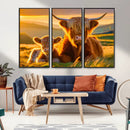 Scottish Cow and Baby Cow Canvas Wall Art Animal Print
