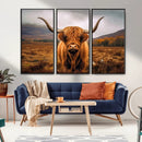 Highland Cow Longhorn Wall Art – Rustic Canvas Print, Framed