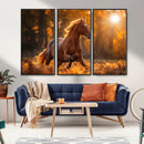 Running Horse Sunset Forest Wall Art Canvas Print