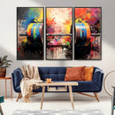 Weightlifting Barbell Art Triptych, Bold Abstract Fitness