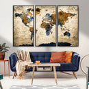 World Map Wall Art – Antique Style Blue and Brown Map Canvas by MyGreatCanvas | Canvas Wall Art Prints | Photo Prints & Wall Decor