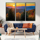Golden Sunset Over Mountain Forest Canvas Wall Art Print -