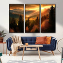 Golden Sunset Over Mountain Forest Canvas Wall Art Print -