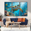 Sea Turtle Underwater Canvas Wall Art Print - Vibrant Ocean