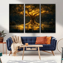 Golden Tree of Life Canvas Wall Art Print - Majestic Glowing