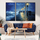 Abstract Stormy Ocean Pier Canvas Wall Art Print | Stormy