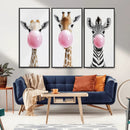 Bubblegum Animals Canvas Wall Art - Playful Giraffe and