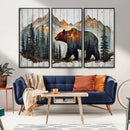 Rustic Grizzly 399 Bear and Mountain Wood Canvas Wall Art -