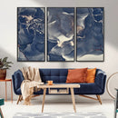 Large Abstract Blue and Gold Canvas Wall Art Fluid Ink
