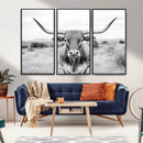 Highland Cow Wall Art Canvas Print – Black and White Western