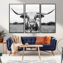 Highland Cow Wall Art Canvas Print – Black and White Western