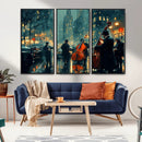 Urban Night Jazz Wall Art Canvas Print – Moody Rain-Soaked