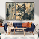 Wood Style Rustic Wolf Wall Art Canvas Print, Vintage