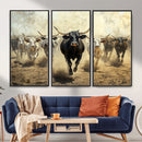 Texas Longhorn Wall Art – Framed Charging Cattle Canvas by MyGreatCanvas | Canvas Wall Art Prints | Photo Prints & Wall Decor