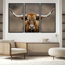 Texas Longhorn Wall Art Canvas Print – Brown Bull Rustic