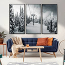 Snowy Pines Wall Art Canvas Print – Framed Ski Lift Winter