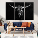 Texas Longhorn Wall Art Canvas Print – Framed Monochrome