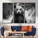 Grizzly Bear Wall Art Canvas Print – Framed Black White