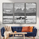 Wild Horses Wall Art – Framed Black White Mountain Canvas by MyGreatCanvas | Canvas Wall Art Prints | Photo Prints & Wall Decor