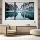 Mountain Lake Wall Art Canvas Print – Snowy Peaks Winter