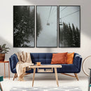 Ski Lift Wall Art Canvas Print – Snowy Pines Misty Landscape