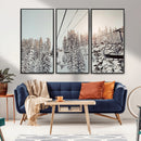 Frosty Pines Wall Art Canvas Print – Framed Cozy Cabin Ski