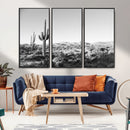 Saguaro Cactus Wall Art Canvas Print – Framed Monochrome
