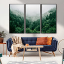 Misty Green Forest Canvas Print – Framed Serene Foggy Pine