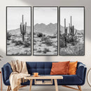 Black White Arizona Desert Canvas Wall Art Cactus Farmhouse