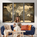 Large Framed Vintage World Map Wall Art Print for Home Wall