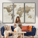 Detailed World Map Wall Art Canvas Print
