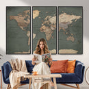 Rustic Black and Wood World Map Canvas Wall Art – Framed