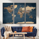 Navy Blue World Map Canvas Print – Framed Travel Map Wall by MyGreatCanvas | Canvas Wall Art Prints | Photo Prints & Wall Decor