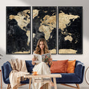 Framed Large World Map Wall Art Canvas Print for Living Room