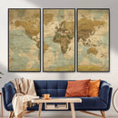 Vintage World Map Wall Art Canvas Print, Detailed World Map