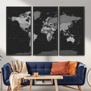 Black World Map Wall Art Canvas Print – Detailed Map of the by MyGreatCanvas | Canvas Wall Art Prints | Photo Prints & Wall Decor