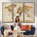 Rustic Vintage World Map Canvas Print – Framed Modern